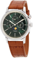 Timex Men's Marlin Moon Phase 40mm Watch - Brown Strap Green Dial Stainless Steel Case