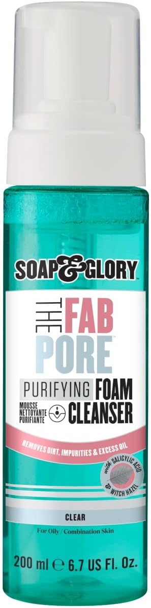 Soap & Glory The Fab Pore purifying foam cleanser, Salicylic Acid & Witch Hazel Face Wash - Soft & Creamy Cleansing Foam for Oily Skin - 200ml