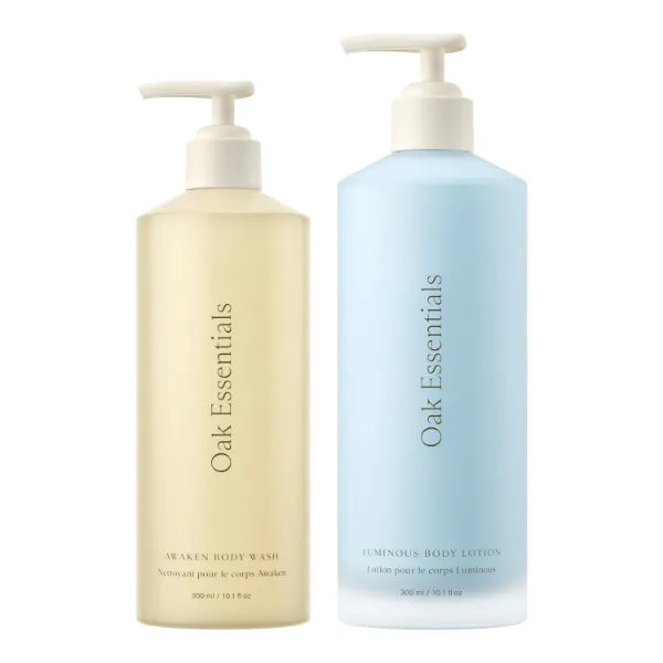 Oak Essentials Silk Body Duo, 2-Piece Body Care Set: Awaken Body Wash and Luminous Body Lotion