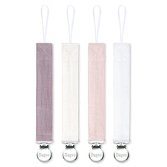sugee Pacifier Clip for Baby Boy and Girl - Linen Soft Fabric Pacifier Hold with Clip for Binky, Leash Soothie Holder Unisex 4 Pack (Pink）
