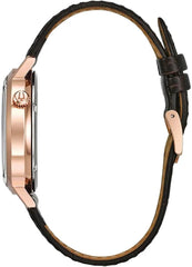 Bulova Men's Classic Aerojet 3-Hand Automatic Leather Strap Watch, Open Aperture, 40-Hour Power Reserve, Double Curved Mineral Crystal, 41mm - Brown/Rose Gold
