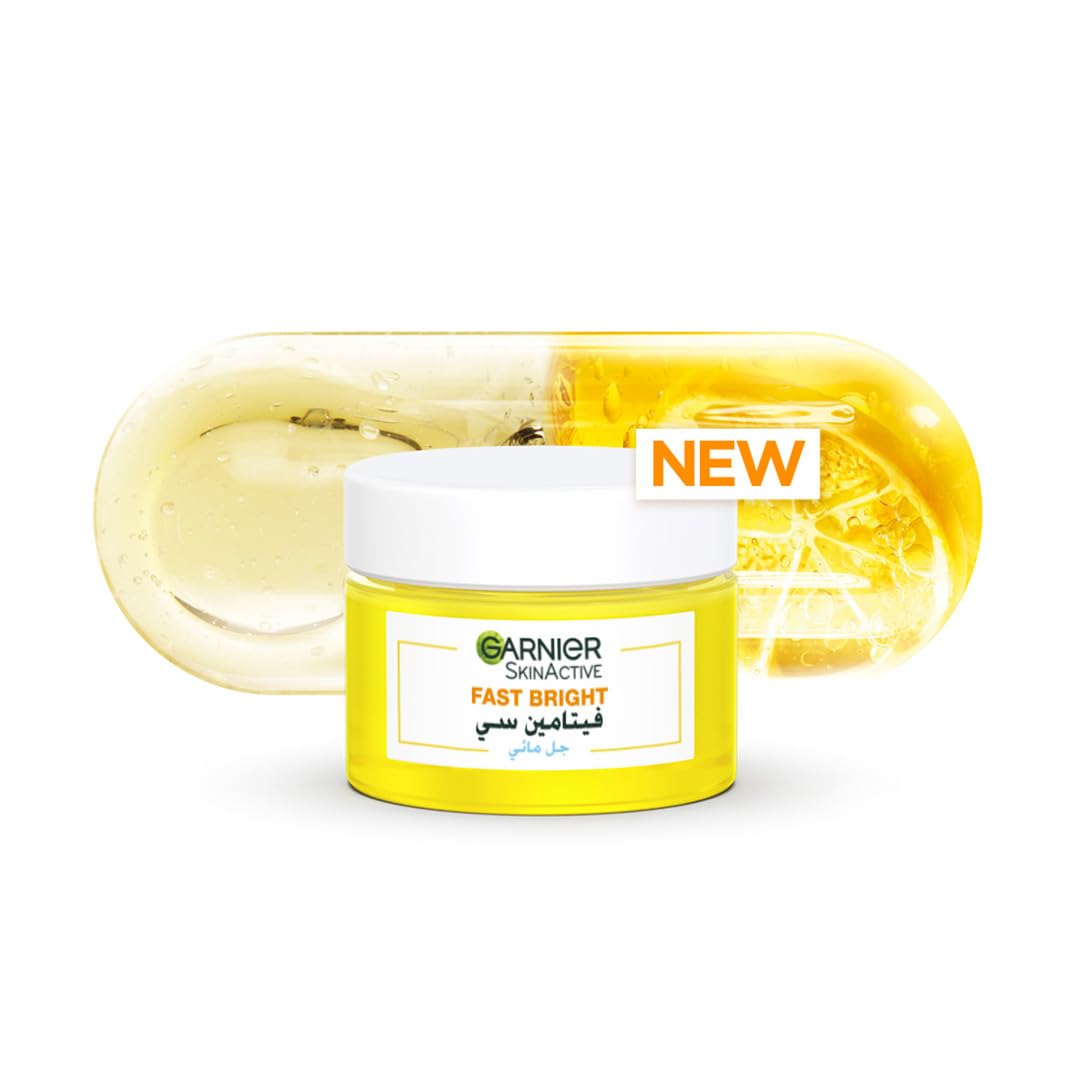 Garnier SkinActive Fast Bright Vitamin C and Niacinamide 48-Hour Hydrating Water Gel Cream Plump for Glass Skin, lightweight formula is fast absorbing, non-oily, non-sticky, no white residue 50ML