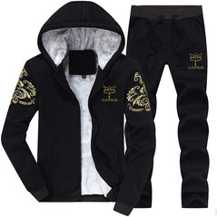 PASOK Men's Casual Tracksuit Full Zip Running Jogging Athletic Sports Jacket and Pants Set -Thicken Black
