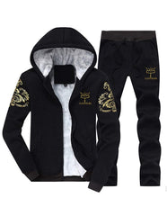 PASOK Men's Casual Tracksuit Full Zip Running Jogging Athletic Sports Jacket and Pants Set -Thicken Black