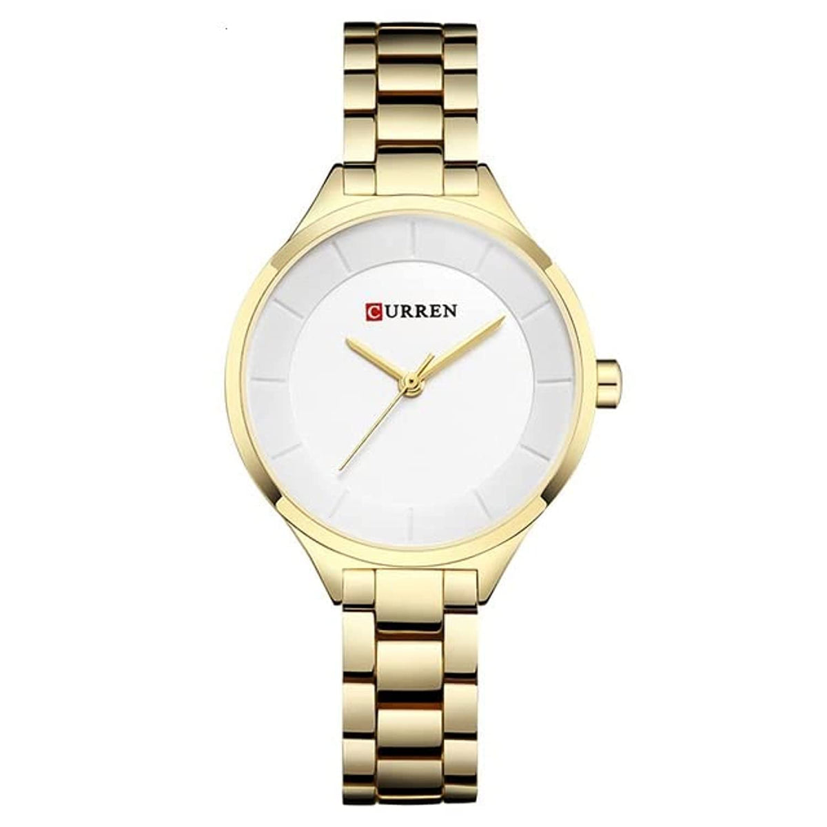 CURREN Ladies Analog Watch Gold Stainless Steel Case White Dial Gold Stainless Steel Bracelet