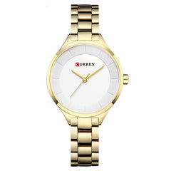 CURREN Ladies Analog Watch Gold Stainless Steel Case White Dial Gold Stainless Steel Bracelet
