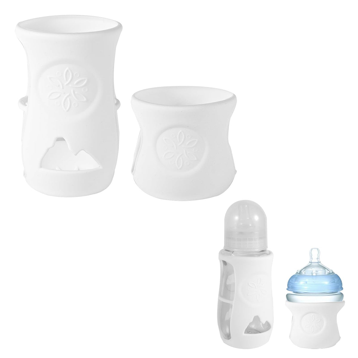 PEUTIER 2 x Silicone Baby Bottle Covers with Super Elastic Lower Reinforcement Design Suitable for Natural Glass Bottles Compatible with Philips AVENT (White)