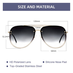 VIVIENFANG Premium Rimless Oversized Aviator Sunglasses for Women, Polarized PC Lens UV Protection Womens Shade VF2203
