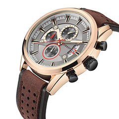 Curren 8290 Men's Analog Leather Strap Watch with Date Display - Silver, Black