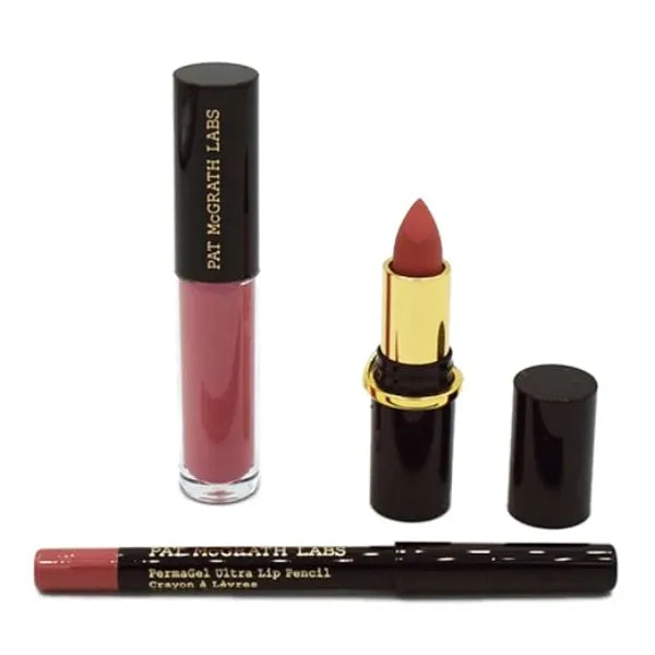 Pat Mcgrath Labs Mini Divine Rose Lip Trio for Women 3 Pc 0.14oz MatteTrance Lipstick, 0.15oz Mini Lusto Gloss, 0.042oz PermaGel Ultra Lip Pencil
