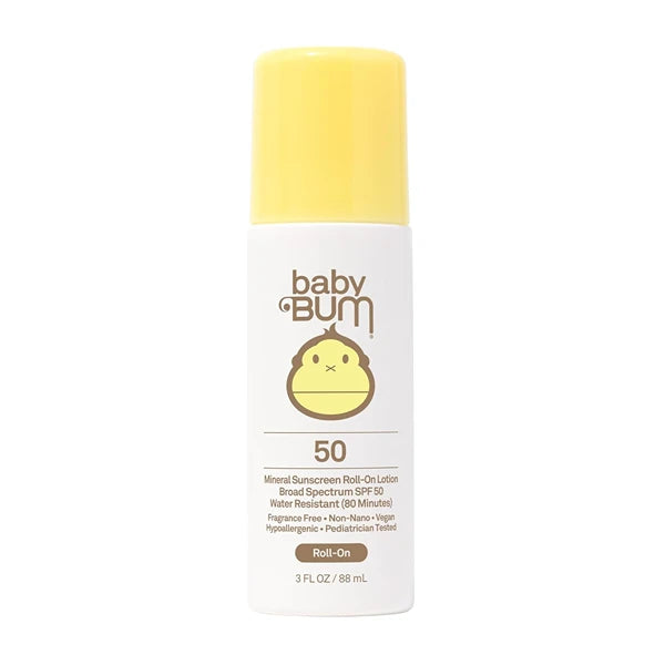 Sun Bum Baby Bum Mineral SPF 50 Roll-On Sunscreen 3 oz – Broad Spectrum UVA/UVB, Moisturizing Mineral Formula, Vegan, Reef-Safe (No Octinoxate & Oxybenzone), Travel Size
