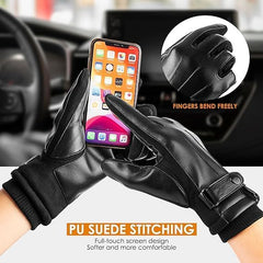 Winter Genuine Sheepskin Leather Gloves For Men Warm Touchscreen Texting Cashmere Lined Driving Motorcycle Gloves Cashmere Lining Driving Gloves for Outdoor Use, 12 Years - Black