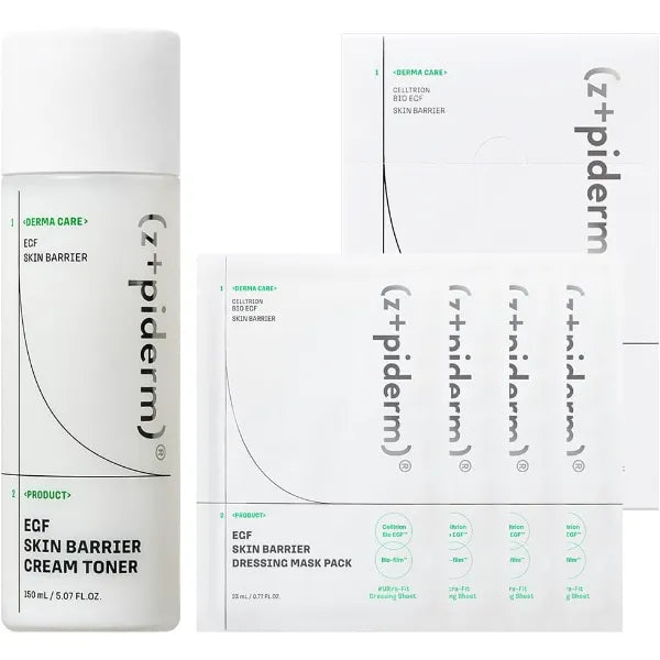 Zipiderm EGF Skin Barrier Repair Duo – Cream Toner + Dressing Sheet Mask (4ea) Set for Redness, Dry & Sensitive Skin | Hydrating Korean Skincare with Ceramides, Panthenol & Bio-EGF