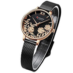 CURREN 9065 Ladies Stainless steel Casual Waterproof Small Dial Pattern Watch - Black