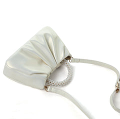 Beatfull Evening Purse Women Small Pearl Handbags Soft Leather Ruched Bag Wedding Bridal Clutch Party Prom Crossbody Purses - White