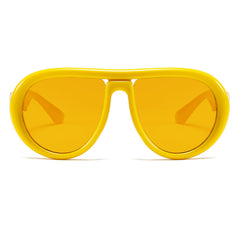 Oversized Trendy Polarized Pilot Sunglasses for Women Men Retro Oval Flat Top Frame Curved Metal Designer Eyewear