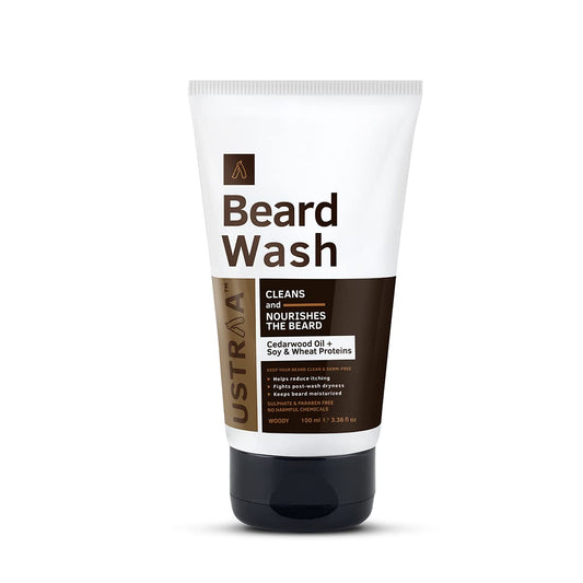 Ustraa Beard Wash Woody - 60 ml - Sulphate-Free Beard Wash, Thick Foam, No Post-wash Dryness, Beard Shampoo for Germ-Free Beard