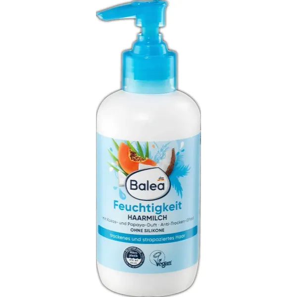 Balea Hair Milk, Moisturizing, Nourishing Hair Milk with Coconut and Papaya Fragrance, Anti-Drying Effect, Ideal for Dry and Damaged Hair, Without Silicone and Vegan, 200 ml
