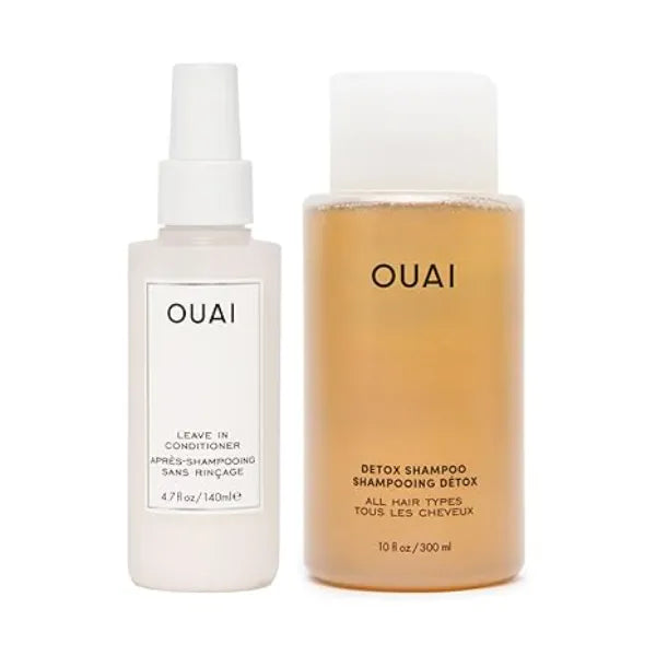 OUAI Hair Styling & Treatment Bundle Includes Leave In Conditioner & Detox Shampoo Hair Care Products for Styling, Smoothing, Adding Hair Shine & Removing Product Build Up