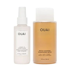 OUAI Hair Styling & Treatment Bundle Includes Leave In Conditioner & Detox Shampoo Hair Care Products for Styling, Smoothing, Adding Hair Shine & Removing Product Build Up