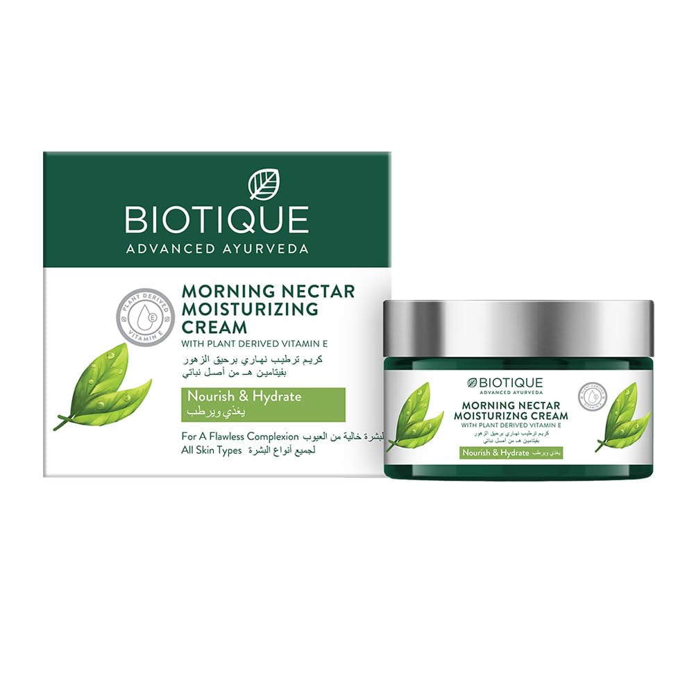 Biotique MORNING NECTAR MOISTURIZING CREAM WITH PLANT DERIVED VITAMIN E Nourish & Hydrate For a Flawless Complexion All Skin Types-50gm