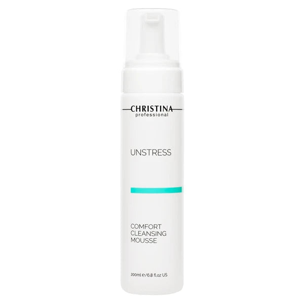 Christina Unstress Comfort Cleansing Mousse 200ml – Gentle Face Cleanser with Green Tea Extract & Vitamin B5 | Hydrating Foaming Cleanser for All Skin Types