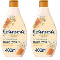 Johnson's, Body Wash, Vita-Rich, Smoothies, Comforting, Yogurt, Honey & Oats, comforting body wash, light-weight and non-greasy, 400ml (Pack of 2)