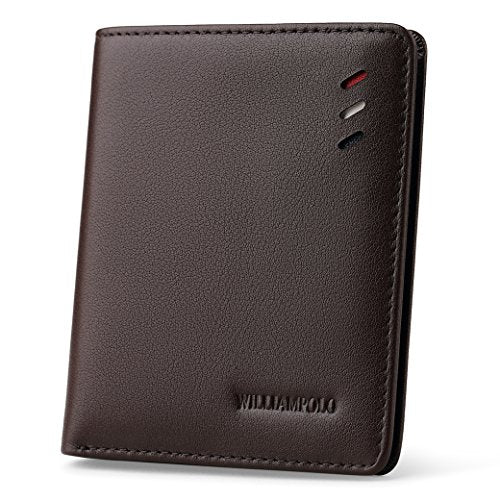 WILLIAMPOLO Men's Wallets Genuine Leather Thin Wallet Men Short Credit Card Holder Small Front Pocket Money Clips Bifold Slim Purse with ID Window - Brown