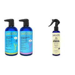 PURA D'OR Scalp Therapy Shampoo & Conditioner Set(16 fl oz x 2) + Argan Oil Heat Shield Protectant Spray(8oz) For Dry Scalp, Frizzy Hair