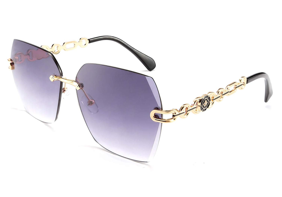Rimless Sunglasses for Women Metal Square Frame Classic Diamond Grandient lens Eyewear UV Protection Fashion Shades for Women B2567