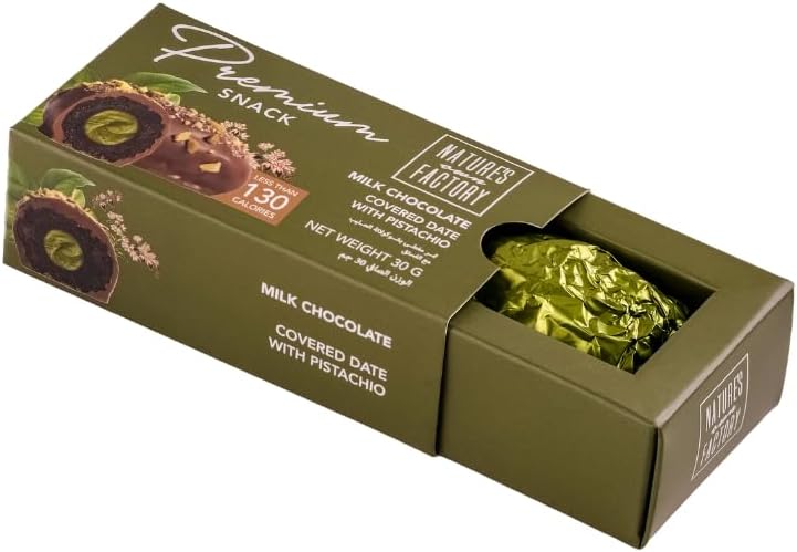 Nature's Own Factory Chocolate Covered Date with Pistachios 30g | Premium Majdoul | 100% Clean & Natural Ingredients l Superfood Infused Healthy Snack | Made in UAE