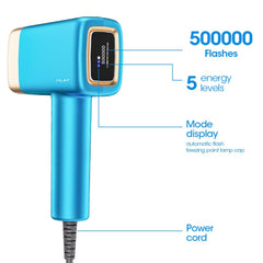 MLAY T14 IPL Laser Hair Removal Device, Hair Remover With Ice Cooling, 500000 Flashes, 5 Energy Levels, Permanent Painless Epilator For Face Back Leg Arm Armpit Bikini Line,3 lamps(HR+Bikini+Face)