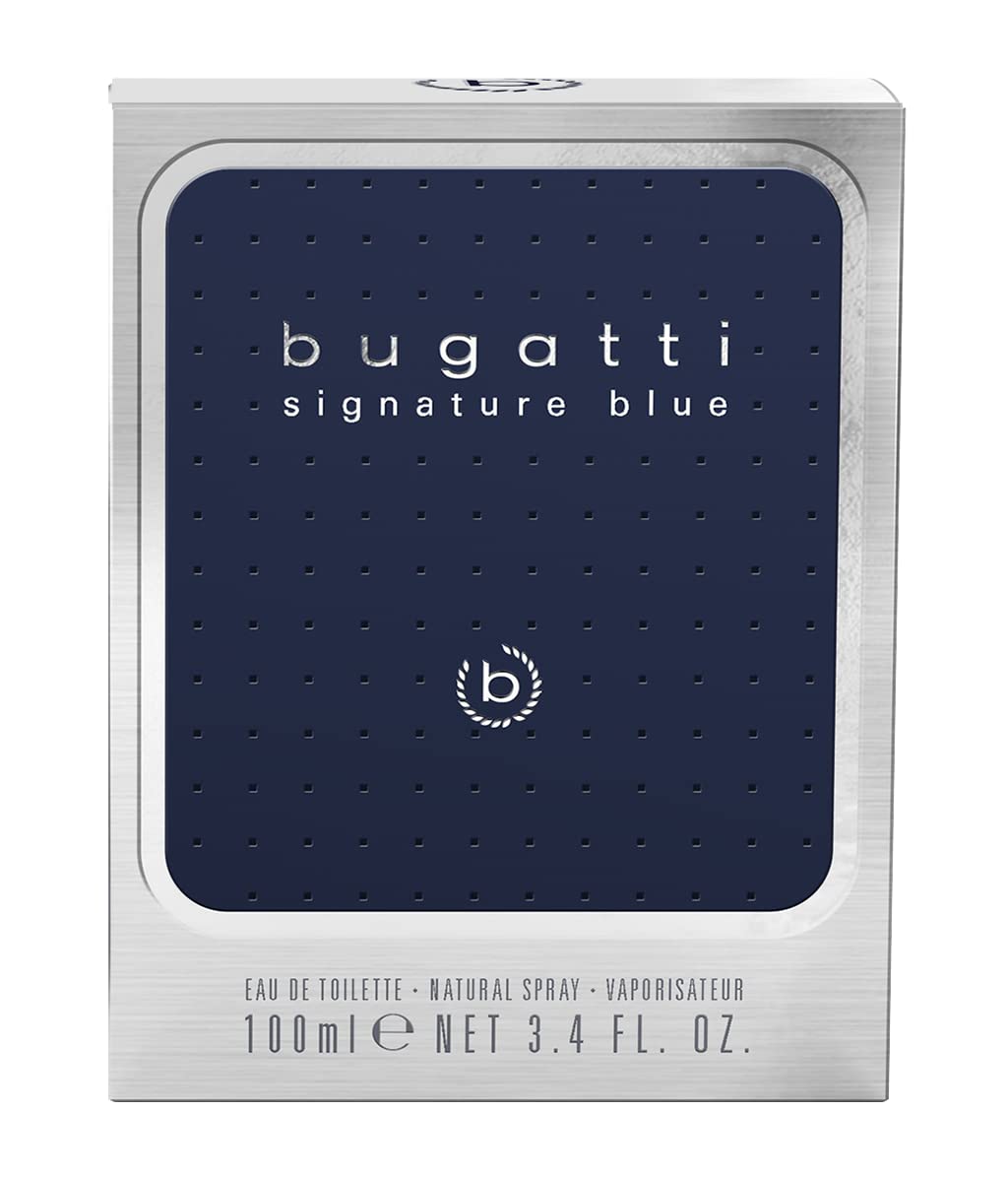 bugatti signature blue perfume for men, 100 ml, fresh eau de toilette with fresh fragrance, men's perfume for all ages, for any occasion and occasion, elegant, sporty, aromatic