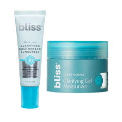 Bliss Clarifying Mineral Sunscreen SPF30 (1.7oz) and Clear Genius Clarifyig Gel Moisturizer (1.4oz) Duo Set | With Clarity 5 Complex, Salicylic Acid, and Niacinamide