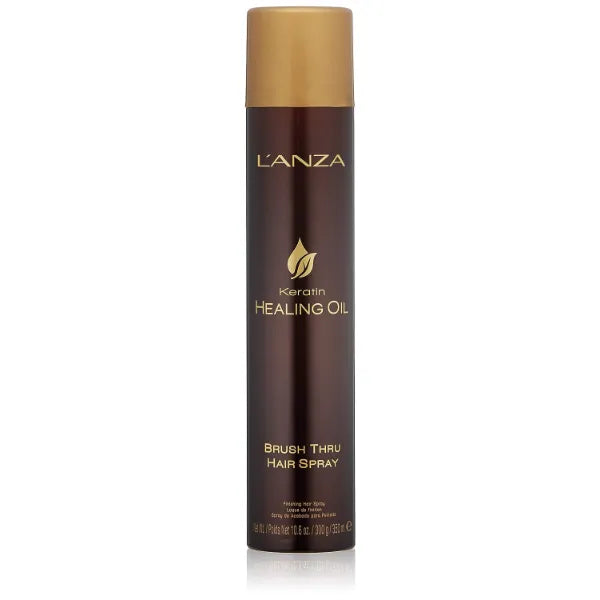 L'ANZA Keratin Healing Oil Brush Thru Hair Spray with Medium Hold Effect, For a Shiny Finishing and a Long-lasting Look, With Triple UV and Heat Protection, Suitable For All Hair Types (10.6 Fl Oz)
