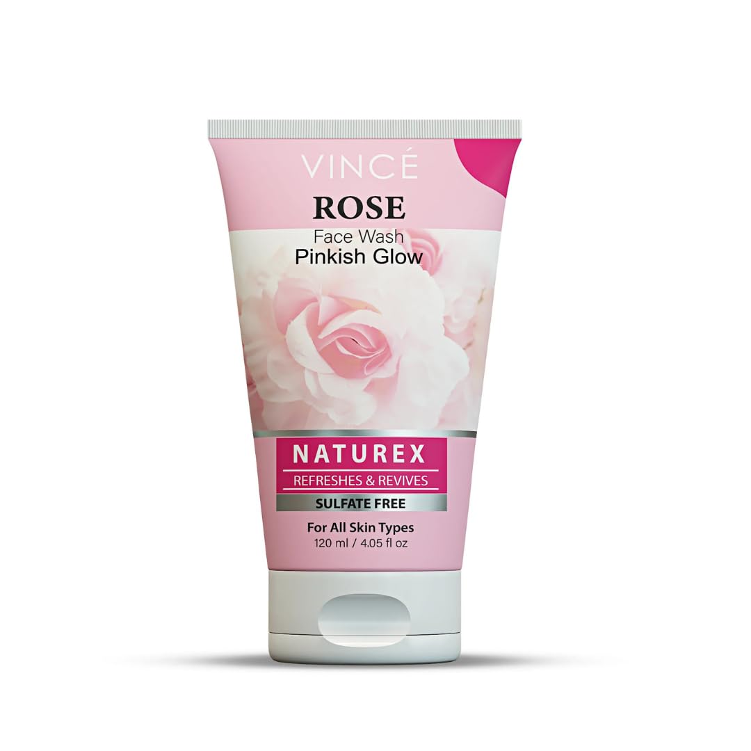 Vince Rose Facial Wash - Pink Glow - Enhances Skin Tone & Removes Impurities - Natural Glow with Organic Rose - Sulfate Free - 120ml