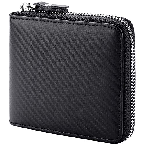 Huztencor Zipper Wallet Men RFID Blocking Leather Bifold Credit Card Wallets (FBA) - Carbon Fiber Black