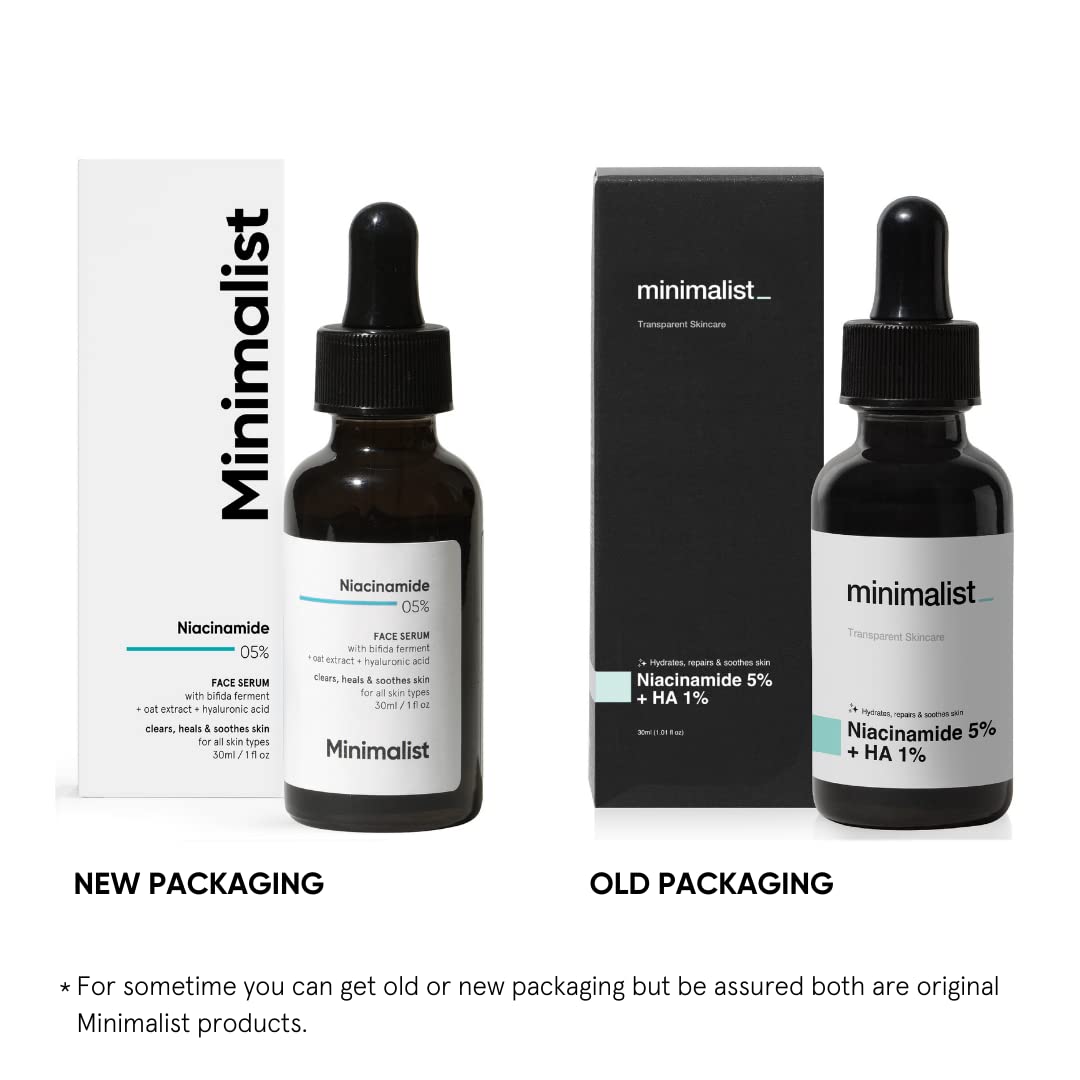 Minimalist Niacinamide 5% Face Serum with Vit B3 & Hyaluronic Acid for Clear Glowing Skin | Helps Reduce Dullness & Sun Damage, Hydrates & Repairs Skin Barrier | For Dry & Sensitive Skin | 30ml