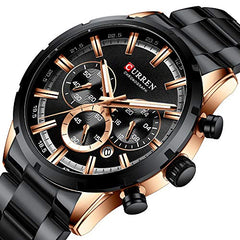 CURREN Herren-Armbanduhr Sport Quarz Chronograph Armbanduhr mit Leuchtzeigern Mode Edelstahl Uhr Datum - Black