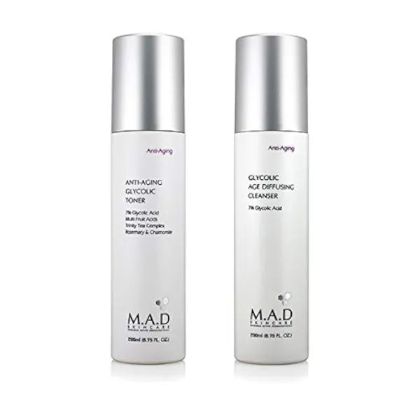 M.A.D Skincare Anti-Aging Glycolic Duo Set - Glycolic Age Diffusing Cleanser - Anti Aging Glycolic Toner