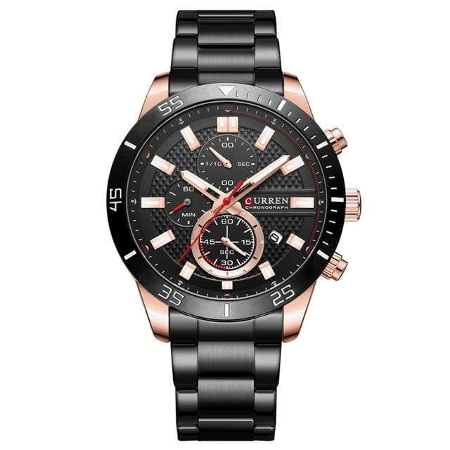 CURREN 8417 Men's Wristwatch Chronograph Waterproof Brand Luxury Sports Military (BLACK)