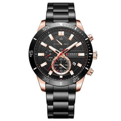 CURREN 8417 Men's Wristwatch Chronograph Waterproof Brand Luxury Sports Military (BLACK)