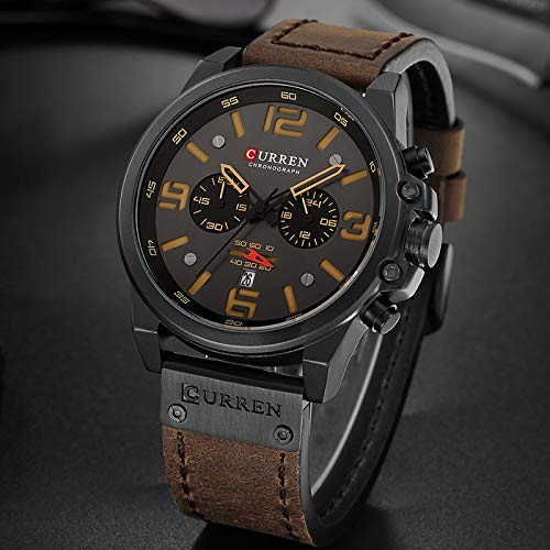 Luxus-Marke Herren Militär Stoppuhr Wasserdicht Leder Chronograph Armbanduhr Herren Mode Quarz Armbanduhr - Coffee color