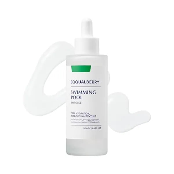 EQQUALBERRY Swimming Pool Ampoule Hyaluronic Acid Serum for Glass Skin Deep Hydration and Soothing with CICA Extracts Korean Skin Care Serum, 1.69 Fl. Oz. 50ml