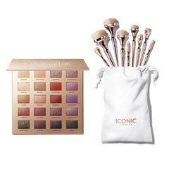 ICONIC LONDON HD Blend Complete Set and Desk to Dance Eyeshadow Palette | 20 Shades of Shimmer with 9 Premium Makeup Brushes