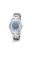 GUESS Glitter Burst Collection Analog Blue Dial Women's Watch-GW0405L1, Silver Tone, Silver Tone
