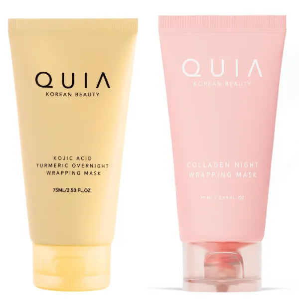 QUIA Collagen + Turmeric Overnight Wrapping Mask Duo – Firming and Hydrating Peel-Off Set for Elasticity, and Glow – Korean Skincare 2 x 75ml