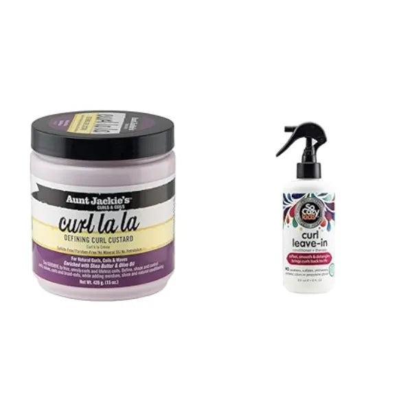 Aunt Jackie's Curl Defining Custard, 15 Ounce & So Cozy Leave In Conditioner Spray for Kids Curly Hair, 8 Fl Oz