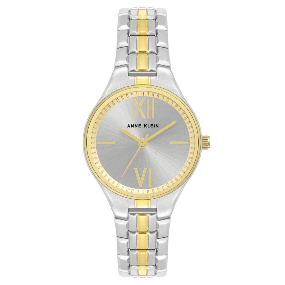 Anne Klein Round Analog Watch for Women, 28 mm Size, Silver/Two Tone