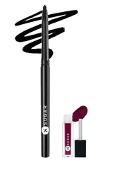SUGAR Cosmetics Kohl Of Honour Intense Kajal - 01 Black Out (Black) & Smudge Me Not Liquid Mini Matte Lipstick - 08 Wine And Shine